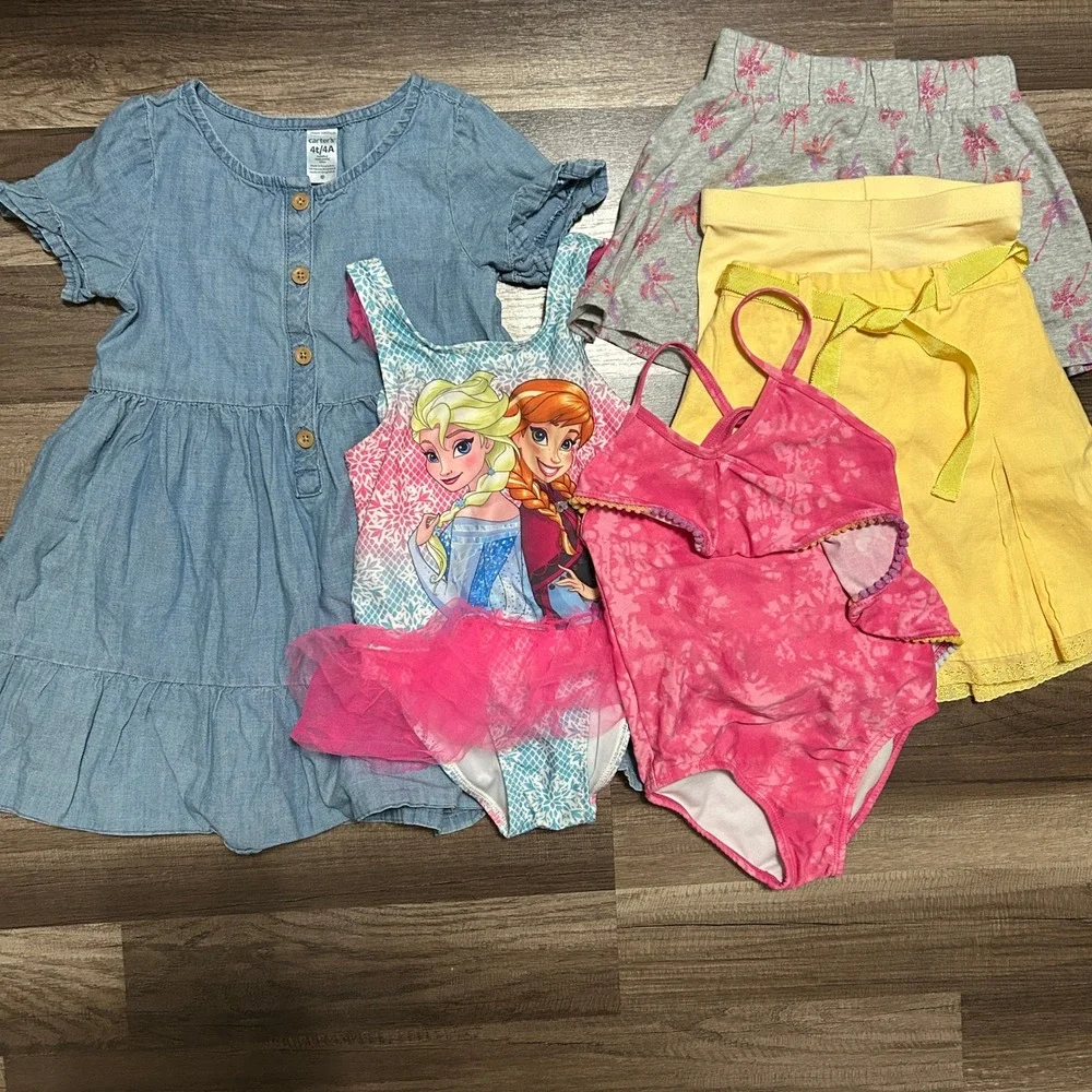 Carter's Disney Justice Girls Summer Bundle 4T 5T Blue Yellow Pink 7pc Swimsuit
